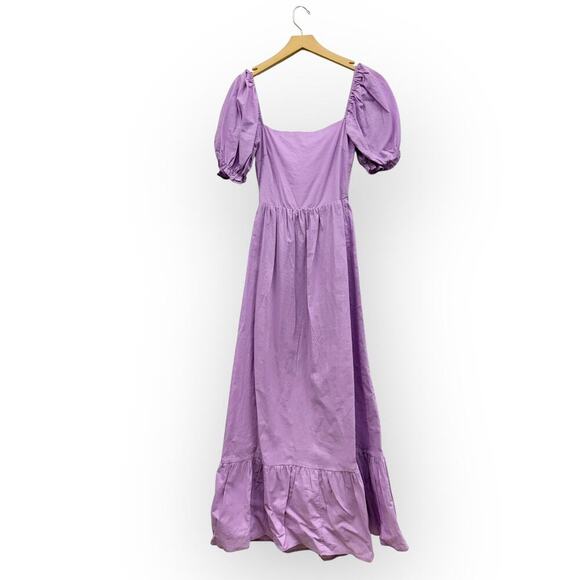Charlie Holiday Puff Sleeve Backless Cotton/Linen Paris Maxi Dress Lilac size 4 - Picture 2 of 10